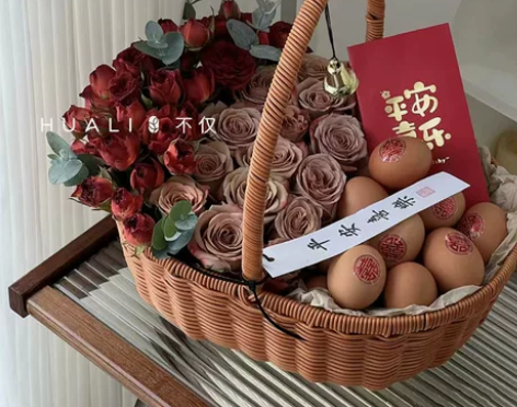 ?diy月子鸡蛋手提鲜花插花花篮创意礼品送...