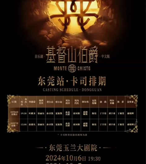 出一张《基督山伯爵》中文版音乐剧票，东莞玉...