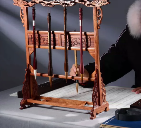 成竹堂大号毛笔挂笔架笔挂红木笔搁创意书法文...