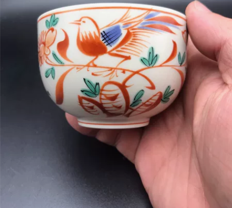 日本回流陶瓷，橘吉赤绘杯，薄胎，奶白胎。 ...