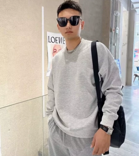 美式纯棉毛圈卫衣男复古纯色灰色圆领套头长袖...