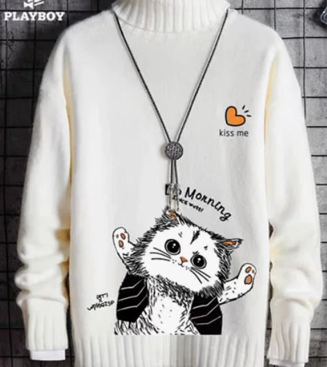 花花公子高领毛衣男潮秋冬加绒加厚爆款线衣2...