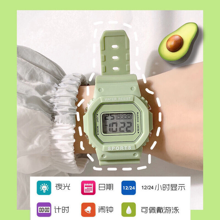 【全新爆款】多功能抹茶绿方形手表女男ins...