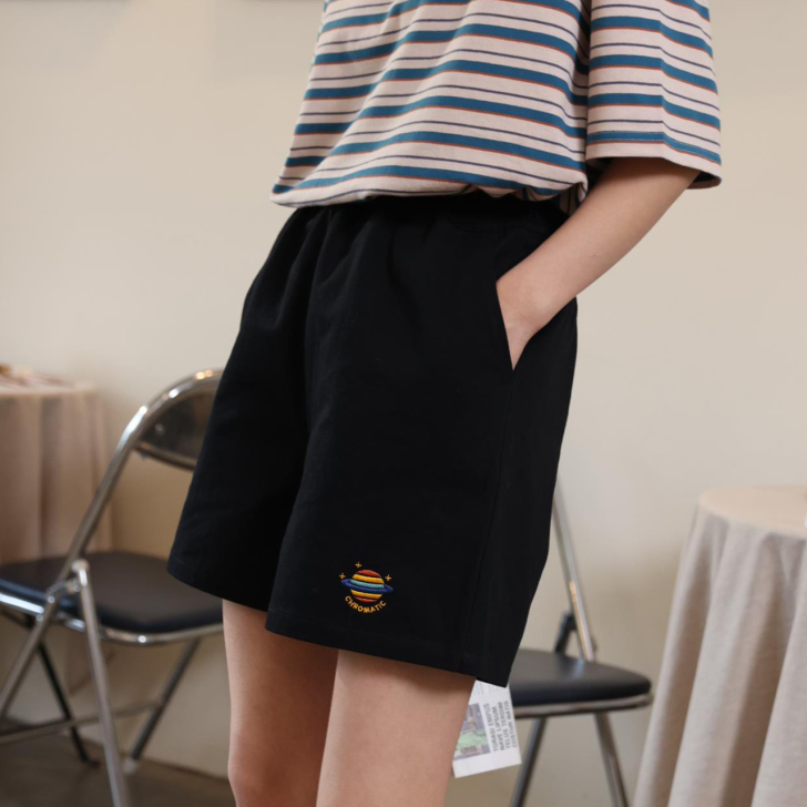 尔给黑色裤子休闲短裤女夏阔腿宽松薄款运动中...