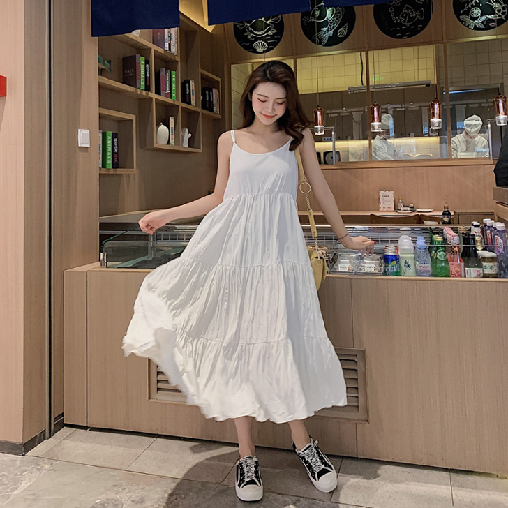 很仙的法国小众桔梗裙2020春夏新款白色吊...