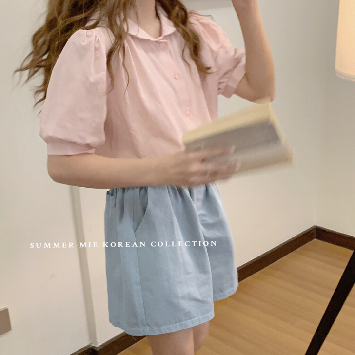 韩版夏季纯棉舒适好穿松紧腰宽松高腰阔腿裤短裤