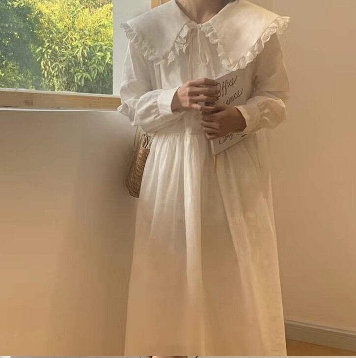 白色连衣裙 蕾丝花边领子 穿一洗一 M码 ...