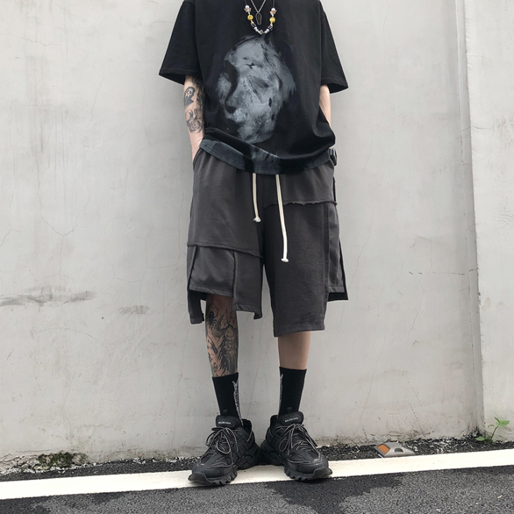 尾郎的店 不规则机能短裤男嘻哈ro裤子bf...