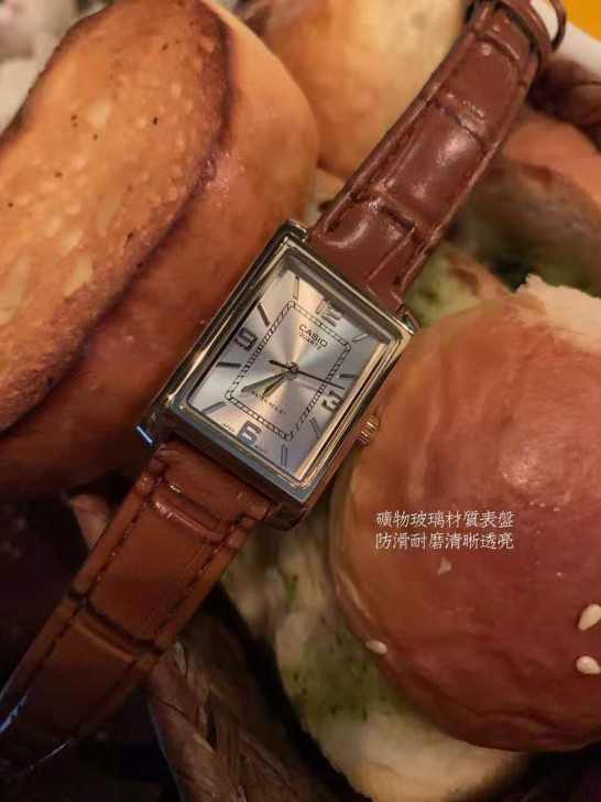 正品清仓价 卡西欧女装石英手表 棕色真皮