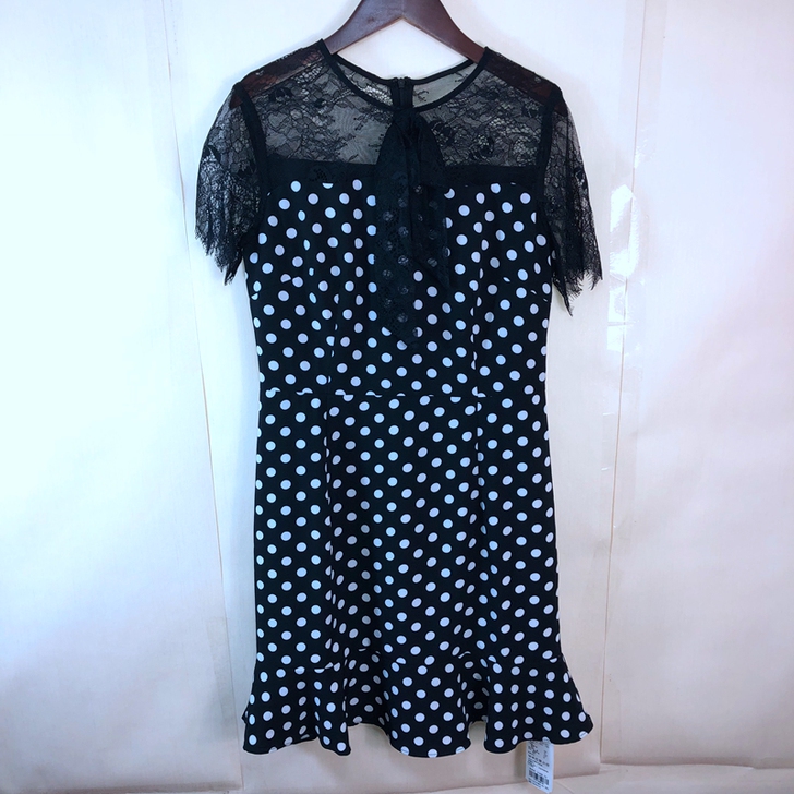 蕾丝拼接波点鱼尾连衣裙全新无吊牌