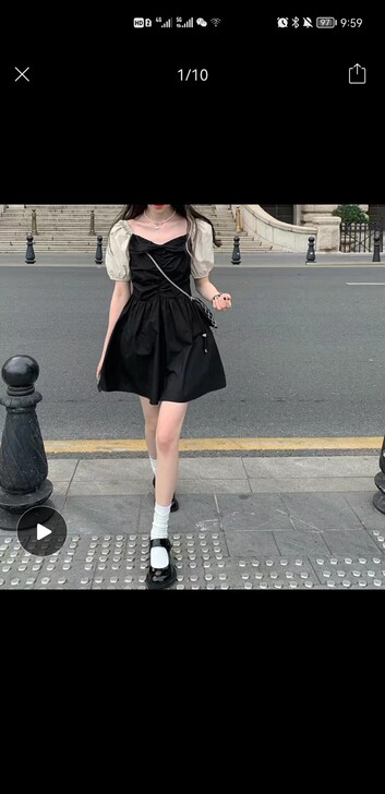 法式初恋桔梗裙方领连衣裙ins超仙学生显瘦...