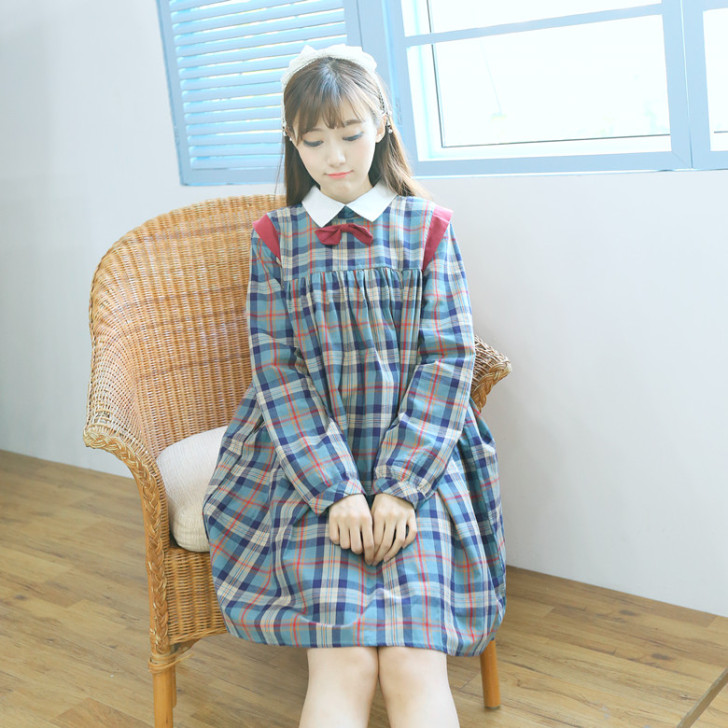 日系原宿宫廷风少女可爱红色蝴蝶结复古古着森...