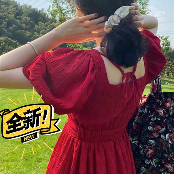 全新黑色连衣裙女夏季修身显瘦复古短袖气质小...