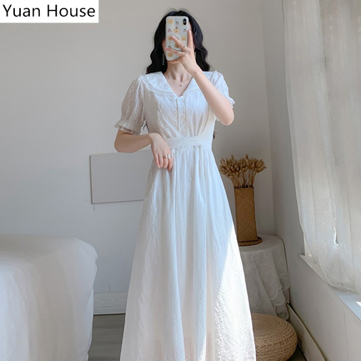 赫本风小白裙女温柔风收腰显瘦法式初恋超仙森...