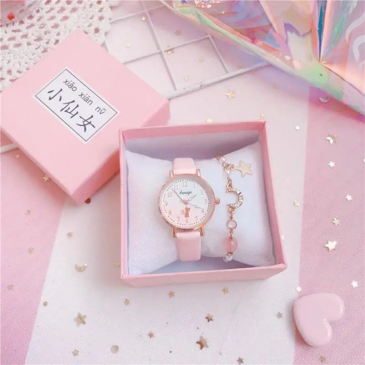 韩版日系简约可爱少女夜光指针系糖果色手表