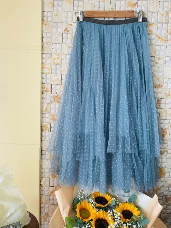 HOT蓝色波点纱裙半身裙