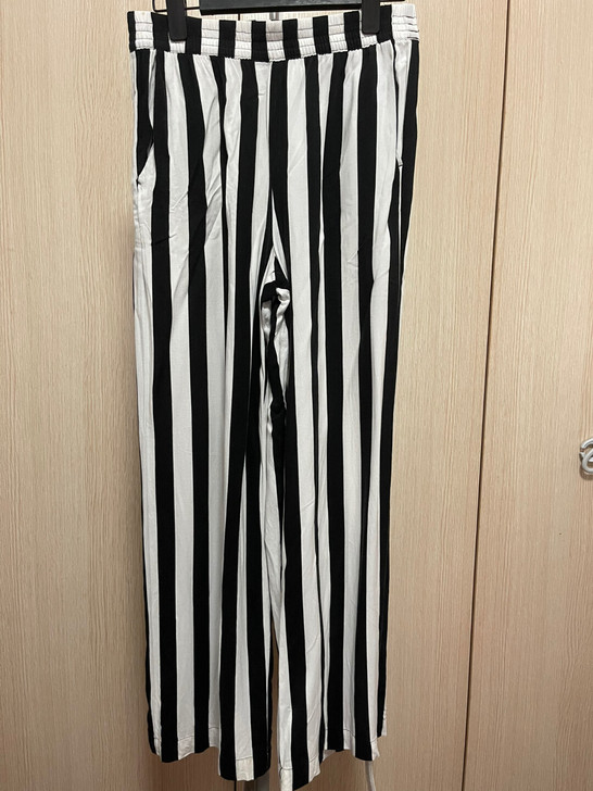 正品HM黑白条纹薄款夏季宽松显瘦长裤，松紧...