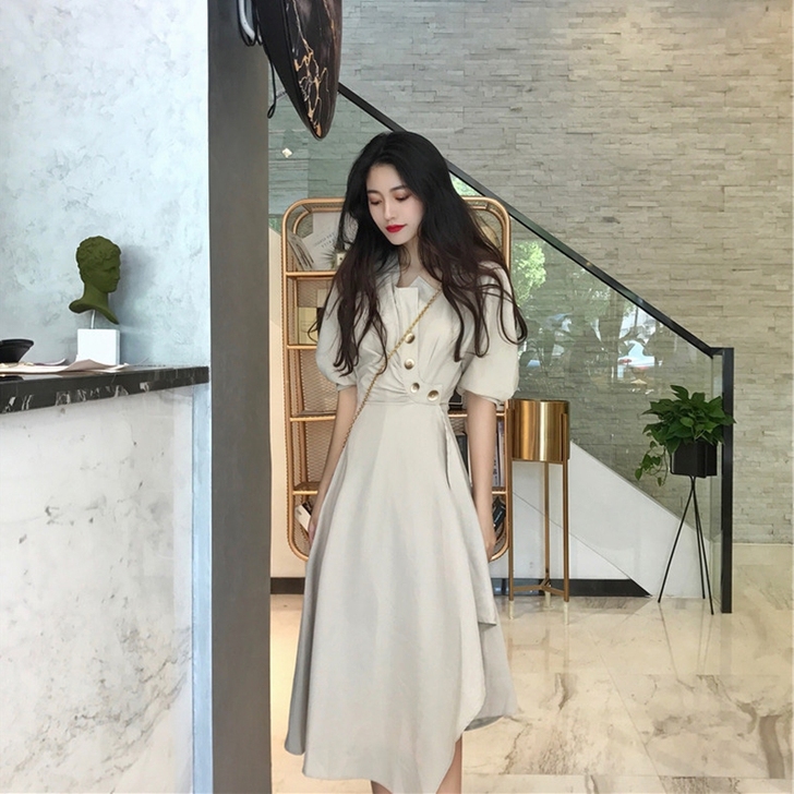 2019新款小个子超仙女森系甜美复古桔梗智...