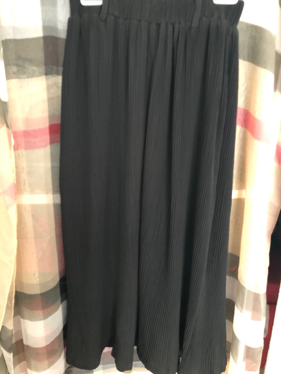 春夏款显瘦褶皱雪纺松紧腰阔腿长裤黑色