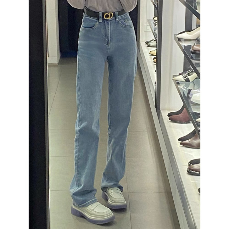 浅色直筒牛仔裤女2021年新款高腰显瘦复古...