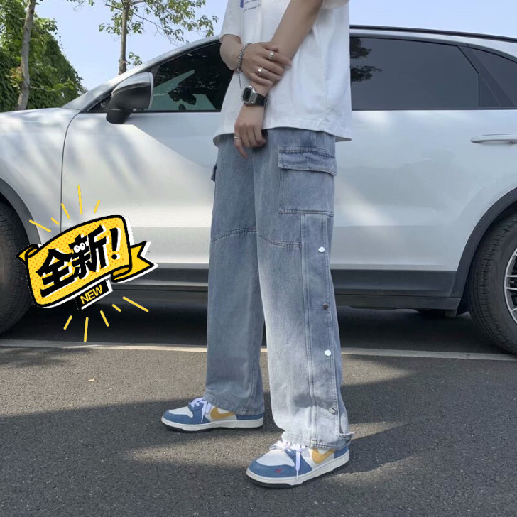 夏季薄款牛仔裤子男潮流ins老爹裤直筒宽松...