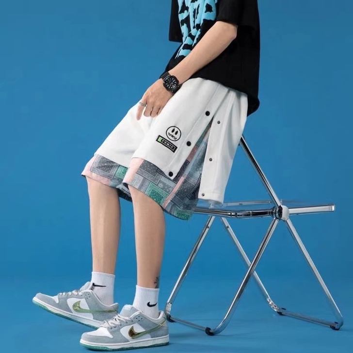 彩色腰果花排扣短裤男夏季大码宽松潮牌ins...