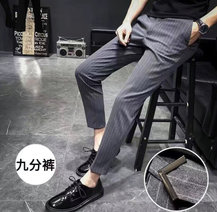 男士裤子韩版潮流休闲青少年男裤条纹西裤修身...
