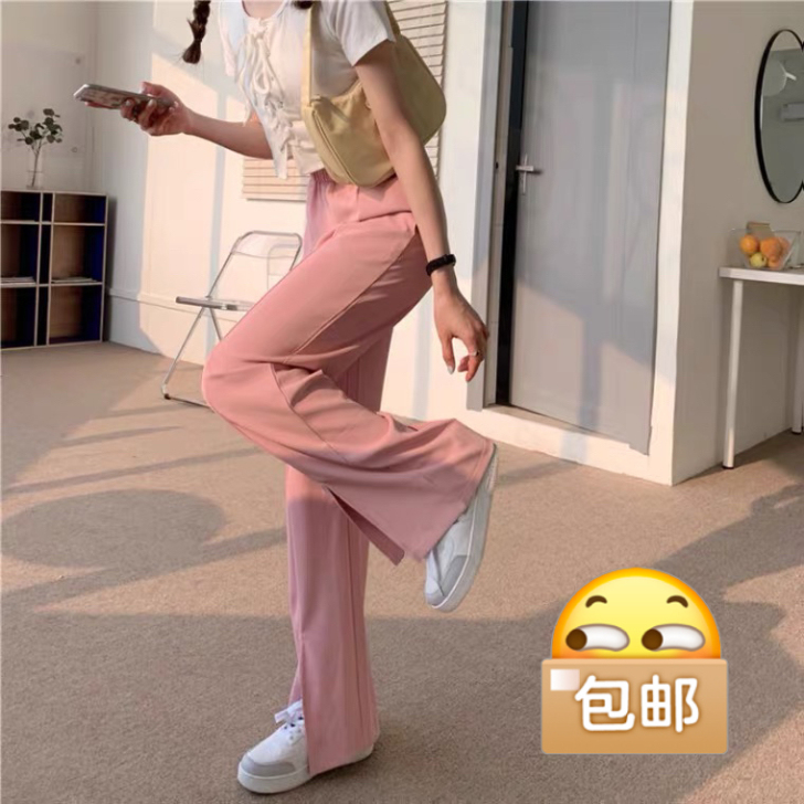 宽松粉色裤子韩版