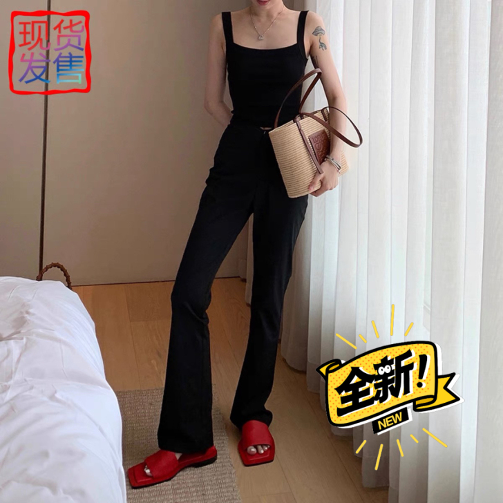 vcrua 黑色微喇叭裤女春季新款高腰修身...