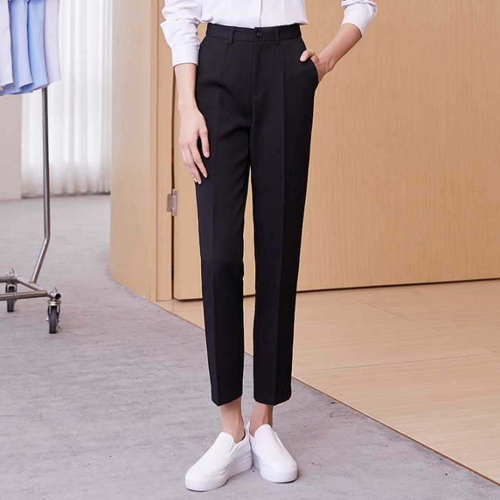 黑色职业西装裤女2021夏季薄款直筒烟管长...