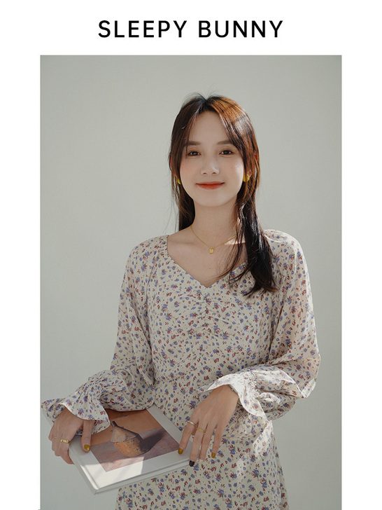 碎花连衣裙 长裙 雪纺 L