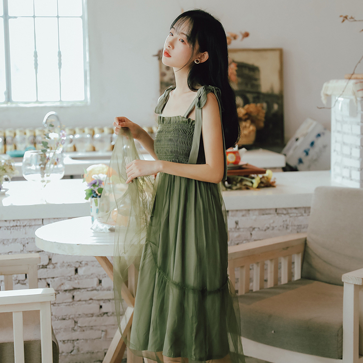 2021新款法式初恋超仙森系连衣裙女夏小个...