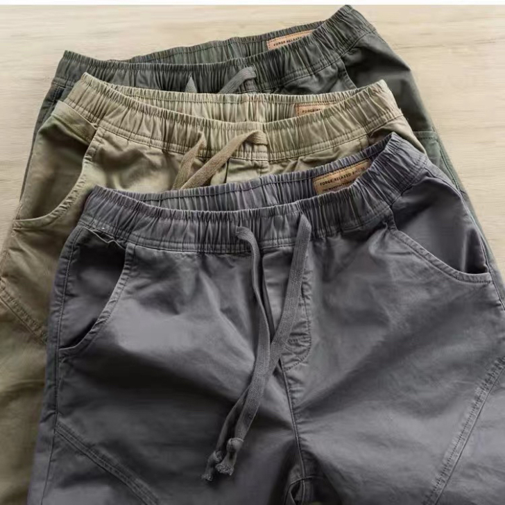 男士休闲裤新款宽松束脚工装裤子2021夏季...