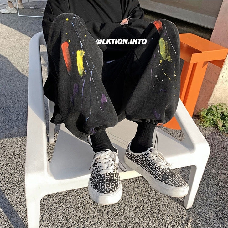 夏季薄款泼墨运动裤子男韩版潮流嘻哈卫裤潮牌...