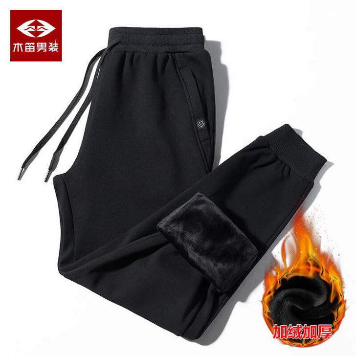 （断码清仓）木笛加绒裤子男秋冬季男士运动裤...