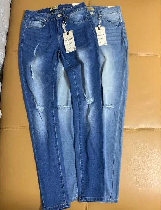 膝盖毛边破洞牛仔裤弹力休闲紧身铅笔裤女