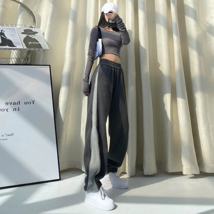 灰色运动裤女春秋薄款2021年新款宽松束脚...
