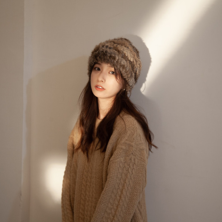 网红兔毛皮草帽子女秋冬季护耳气质复古时尚毛...