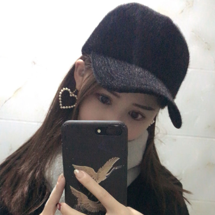 韩国鸭舌帽子女秋冬保暖毛绒光板棒球帽百搭休...