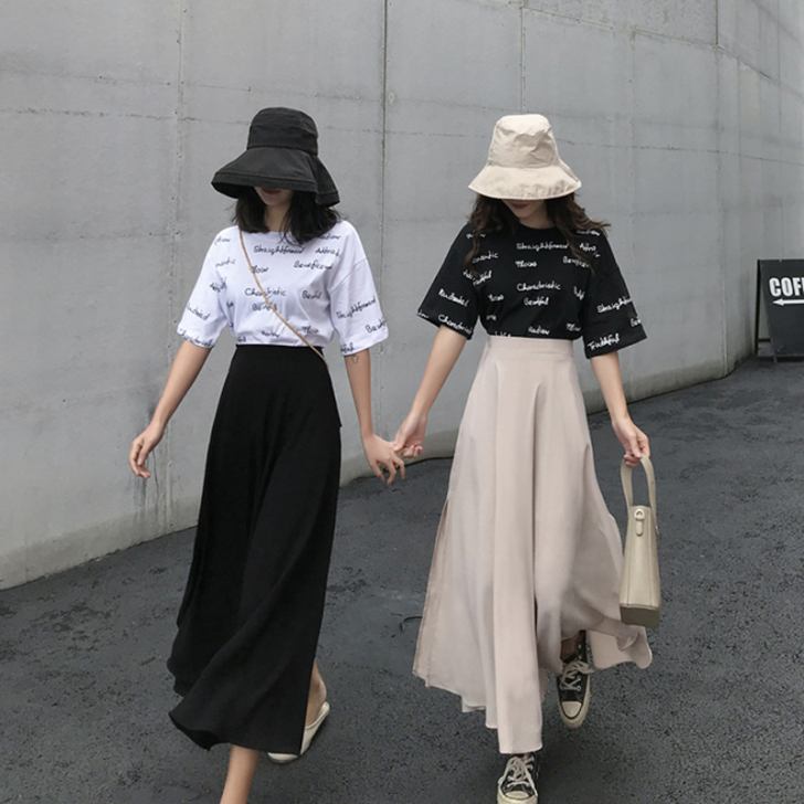 不规则裙子2019夏新款高腰显瘦大摆A字长...