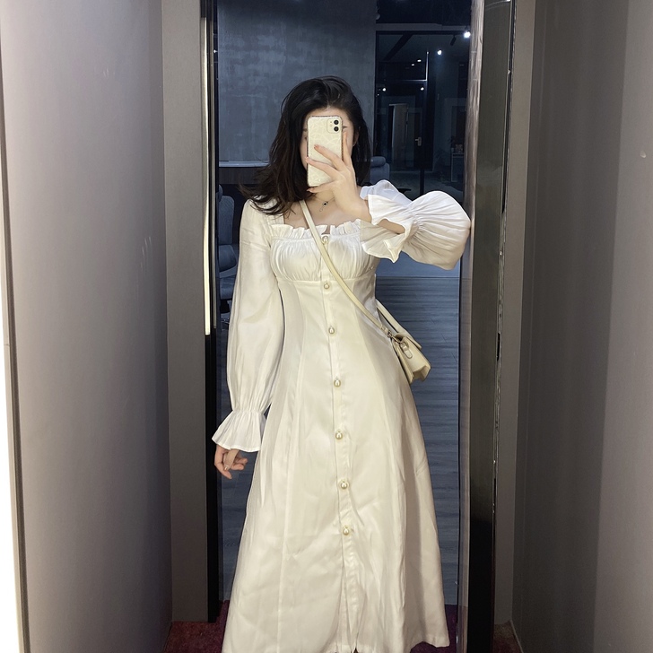 复古法式连衣裙日系女初恋风方领森系长裙女古...