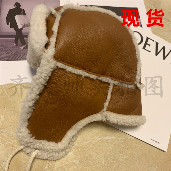 MONA网红同款真皮复古雷锋帽时髦女款冬天...