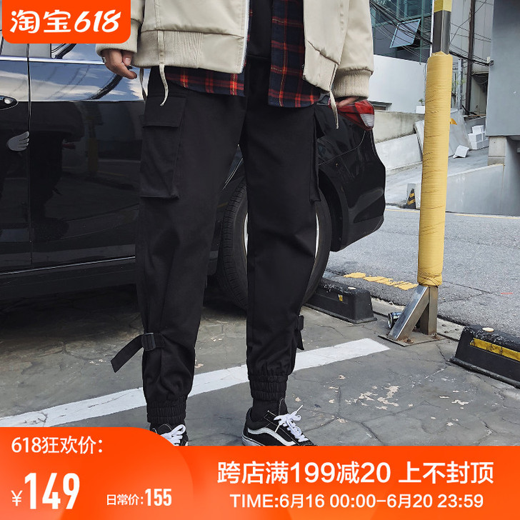 物空宋松 潮男高街修身锥形多口袋工装裤束脚...