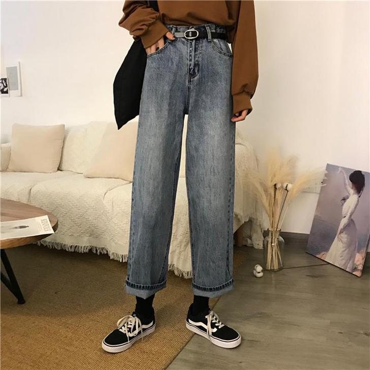 牛仔裤女春秋2021新款韩版显瘦九分裤复古...