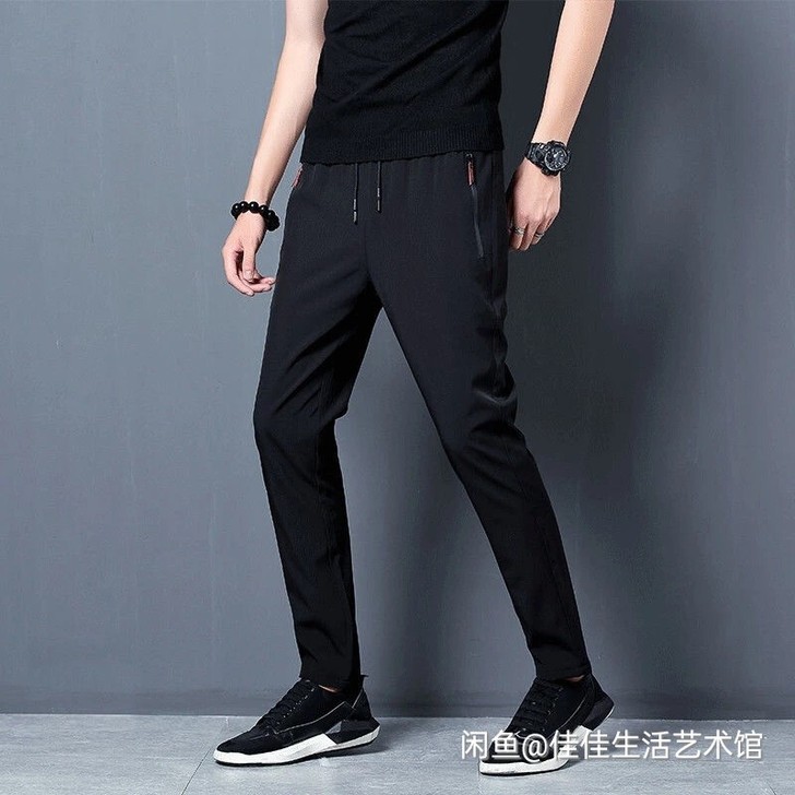 夏季薄款冰丝休闲裤男透气轻薄小脚裤男士潮流...