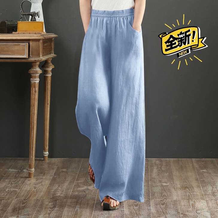 纯麻棉宽松长裤子大码松紧腰阔腿裤长裤子女裤