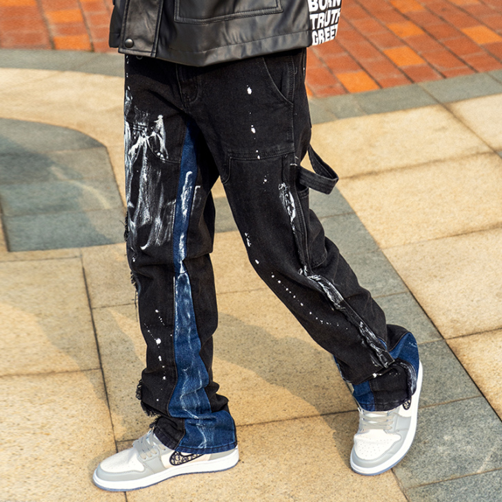 XINYINSU新因素！潮牌泼墨裤宽松直筒...