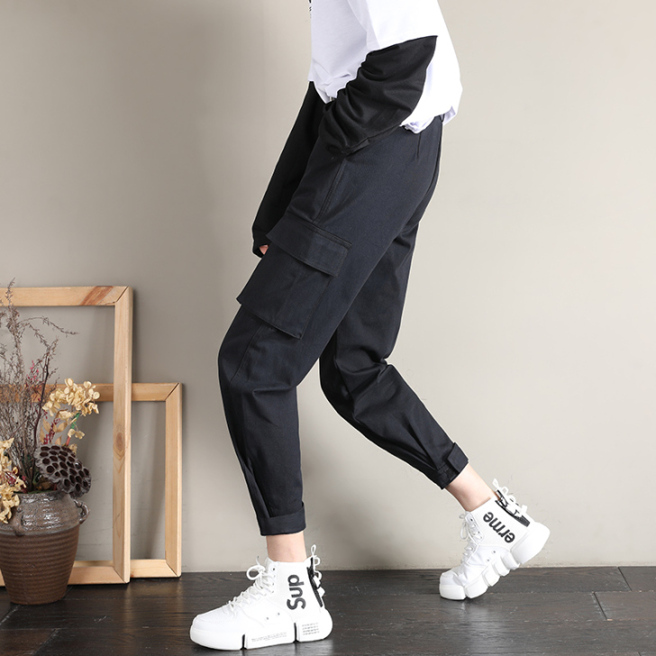 运动工装裤女束脚休闲裤子秋装新款春秋季宽松...