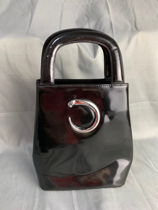 正品豹头黑色漆皮手提包box中古包 成新整...