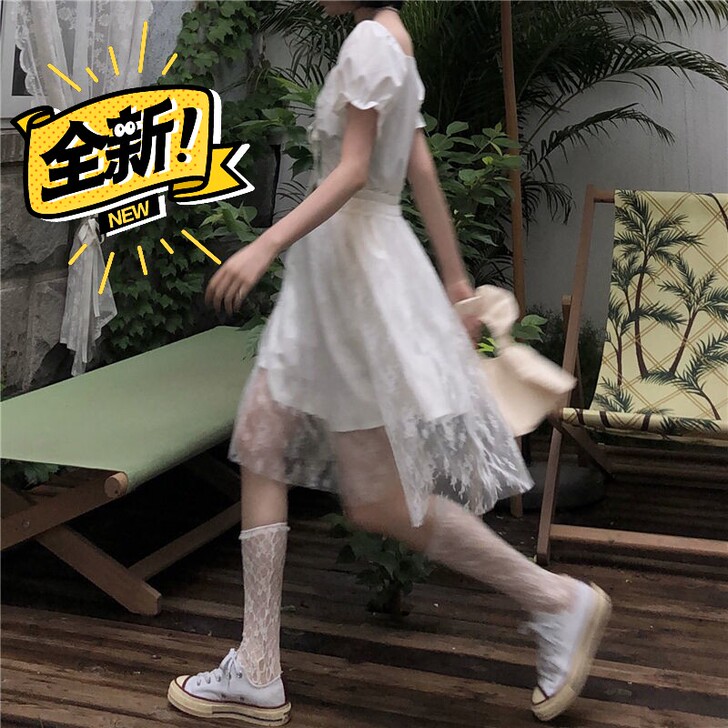 (亏本清仓)方领蕾丝拼接收腰辣蓬蓬裙202...